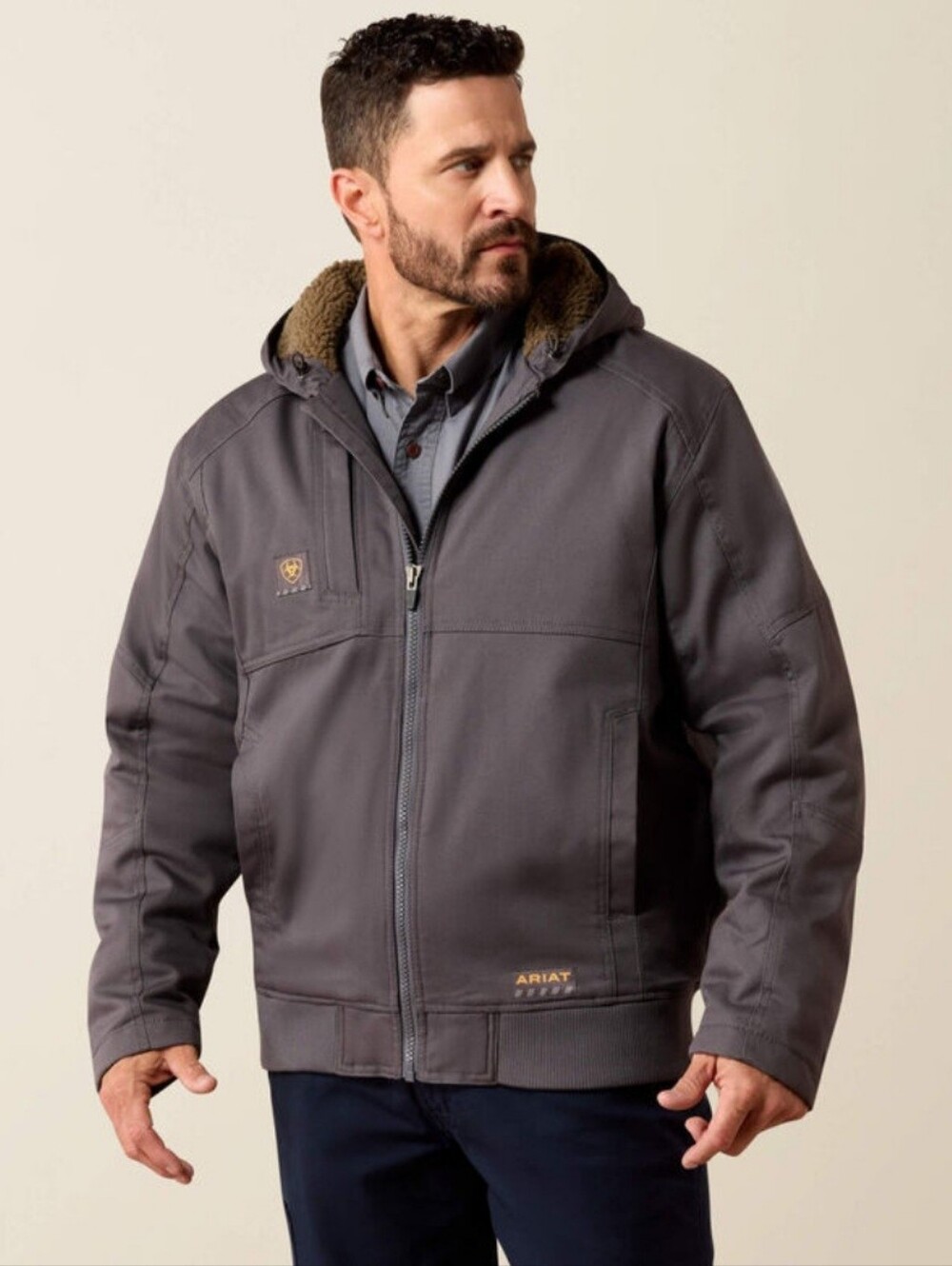 Ariat Rebar DuraCanvas Jacket Size 3XL Grey Hooded Duck Sherpa Lined Work Heavy
